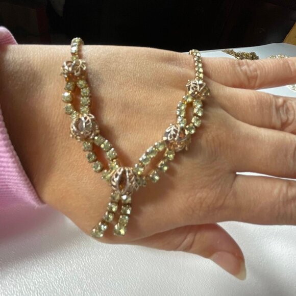 Vintage Rhinestone Statement Necklaces Set Of 2 With Gold-Tone Chains & Intricat - Picture 14 of 14